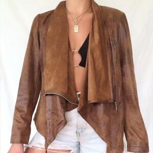 INC International concepts Women's Cognac colored faux leather moto jacket Sz L